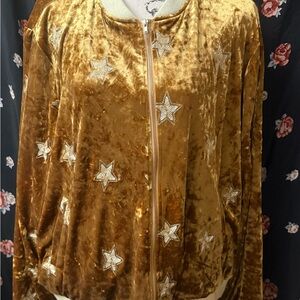 Forever 21 Metallic Gold Star Bomber Jacket